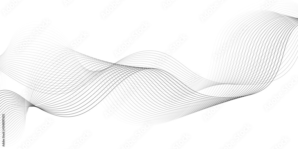 White wave curve lines banner background design. Abstract soft wave lines dynamic flowing gray light isolated background. Vector Illustration of the gray pattern of lines. Black stripes on white . White wave curve lines banner background design. Abstract soft wave lines dynamic flowing gray light isolated background. Vector Illustration of the gray pattern of lines. Black stripes on white .