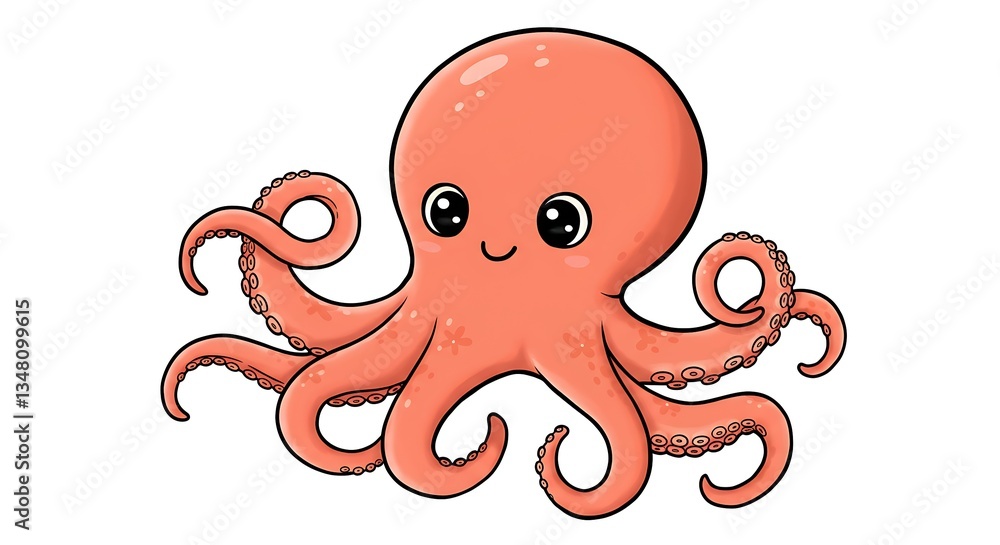 Drawing Cute Octopus Outine with a white background, seafood drawing book Drawing Cute Octopus Outine with a white background, seafood drawing book