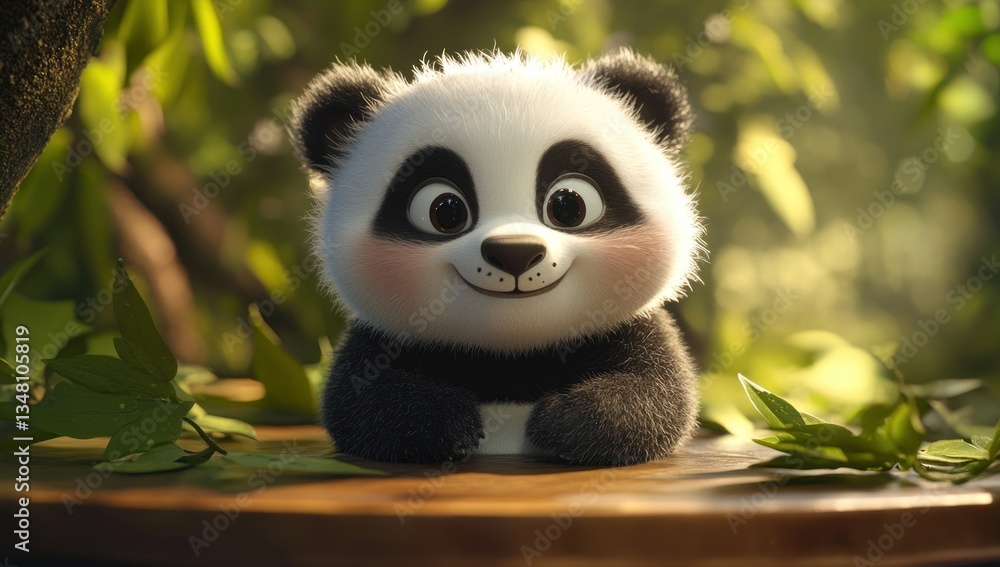 A Smiling Adorable Panda Bear Peeking Out From Foliage A Smiling Adorable Panda Bear Peeking Out From Foliage