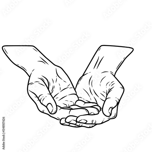 vector two palms facing up showing a pose for praying, asking, holding something