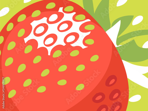 Abstract fruit design in flat cut out style. Strawberry and seeds. Modern minimalist vector illustration.