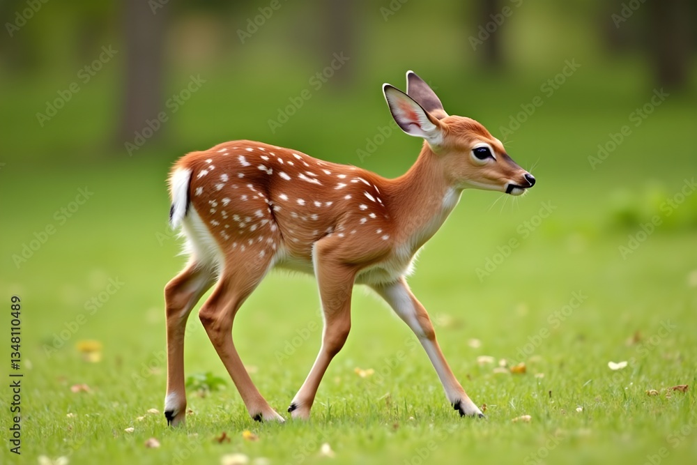 A Baby Deer Taking Its First Shaky Steps in a Sunlit Meadow A Baby Deer Taking Its First Shaky Steps in a Sunlit Meadow