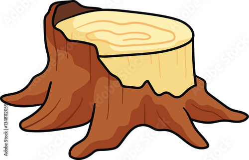 Broken tree stump with exposed roots and visible growth rings