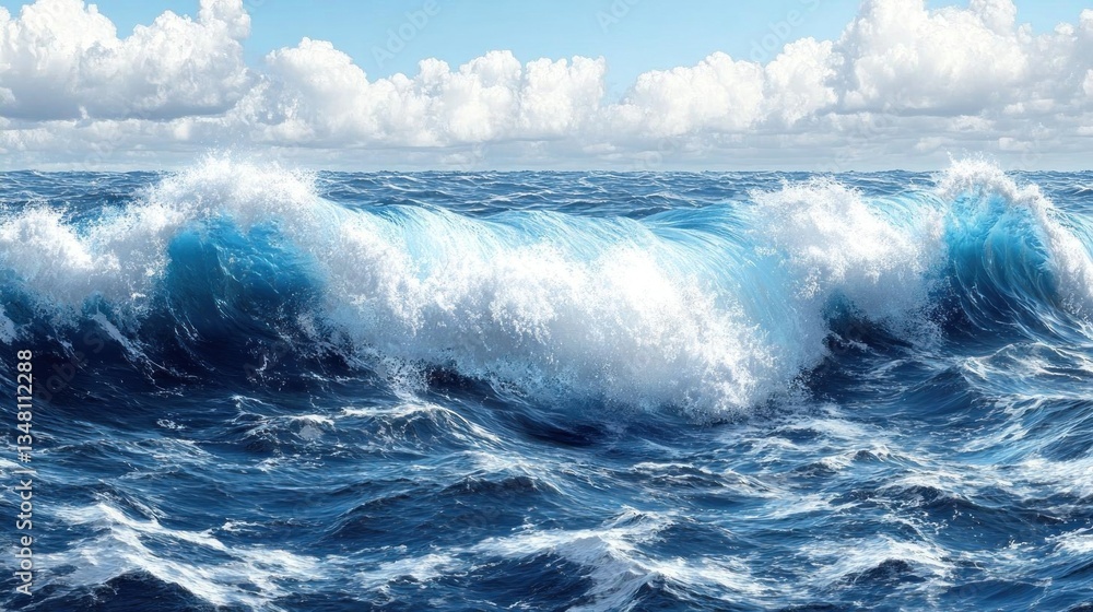 Fototapeta premium Ocean waves crashing under a cloudy sky nature