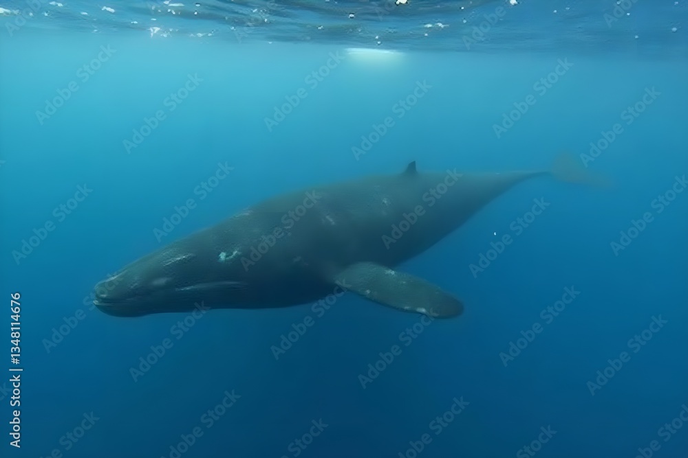 Fototapeta premium A Whale Swimming in a Protected Marine Sanctuary