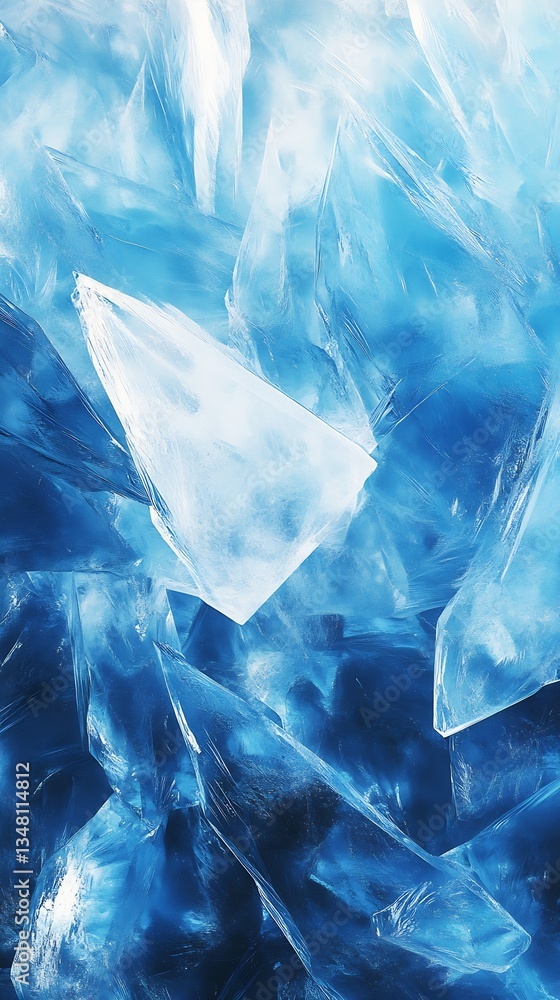 Obraz premium Beautiful abstract display of shattered ice pieces and frozen textures in deep blue : Generative AI
