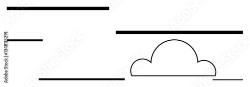 Abstract cloud shape below horizontal lines evoking tranquility and openness. Ideal for weather, minimalism, simplicity, tranquility, creativity, openness, flat simple metaphor