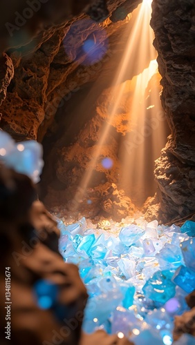 Ethereal Cave with Glimmering Blue Crystals
