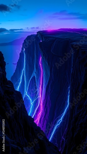 Ethereal Cliffs Illuminated by Neon Light