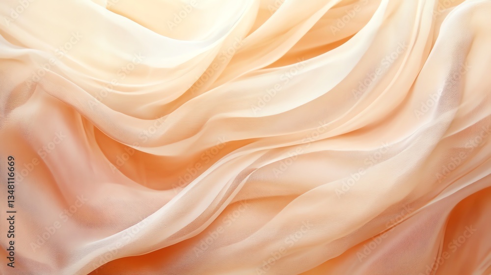 Flowing Peach Fabric with Delicate Folds and Soft Light Effect Flowing Peach Fabric with Delicate Folds and Soft Light Effect