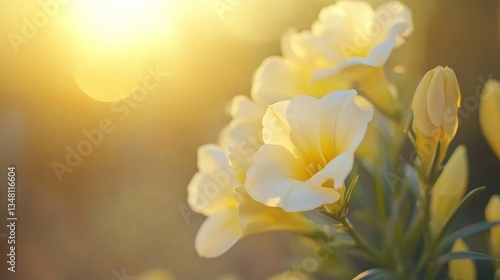 Pale Yellow Flowers Bask in Golden Sunset Light