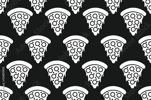 Solid White Pizza Slice Seamless Pattern on Black Background