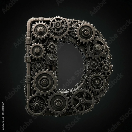 Wallpaper Mural Steampunk Letter 'D' in Intricate Gears and Metallic Design Torontodigital.ca