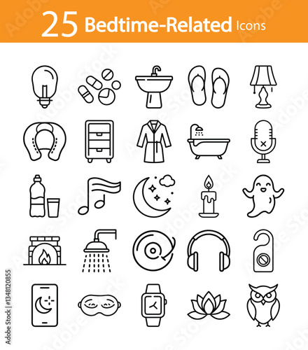 25 Simple Line Art Icons for Bedtime Routine