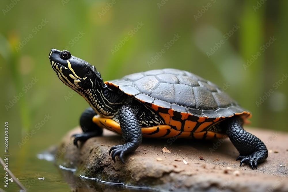 Obraz premium A Snapping Turtle Basking on a Rock in the Wetlands