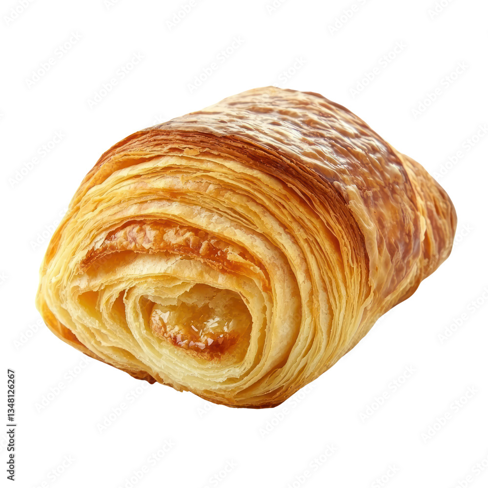Fototapeta premium Golden Flaky Croissant Isolated on Transparent Background