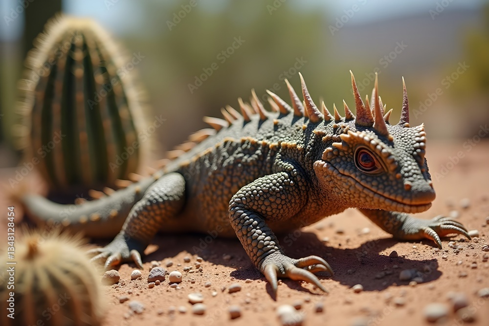 Fototapeta premium A Gila Monster Crawling Near a Cactus
