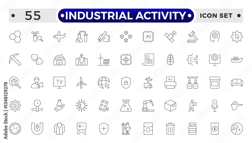 Industrial Activity outline icon related to medicine manufacturing, medical, production, pharma, factory, for, industry, science, machine, capsule. Industrial Activity outline icon related to medicine manufacturing, medical, production, pharma, factory, for, industry, science, machine, capsule.