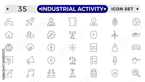 Industrial Activity outline icon related to medicine manufacturing, medical, production, pharma, factory, for, industry, science, machine, capsule.