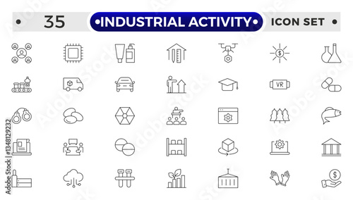 Industrial Activity outline icon related to medicine manufacturing, medical, production, pharma, factory, for, industry, science, machine, capsule.