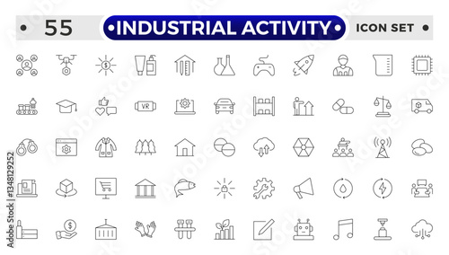 Industrial Activity outline icon related to medicine manufacturing, medical, production, pharma, factory, for, industry, science, machine, capsule.