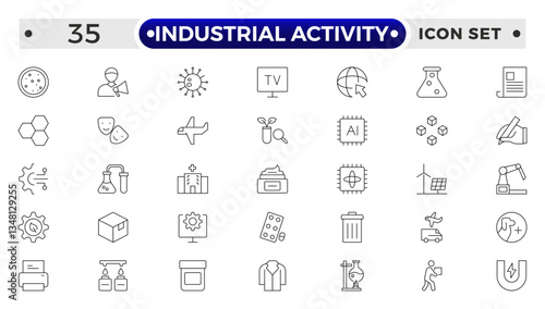 Industrial Activity outline icon related to medicine manufacturing, medical, production, pharma, factory, for, industry, science, machine, capsule.