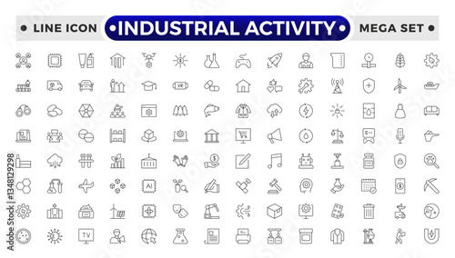 Industrial Activity outline icon related to medicine manufacturing, medical, production, pharma, factory, for, industry, science, machine, capsule.