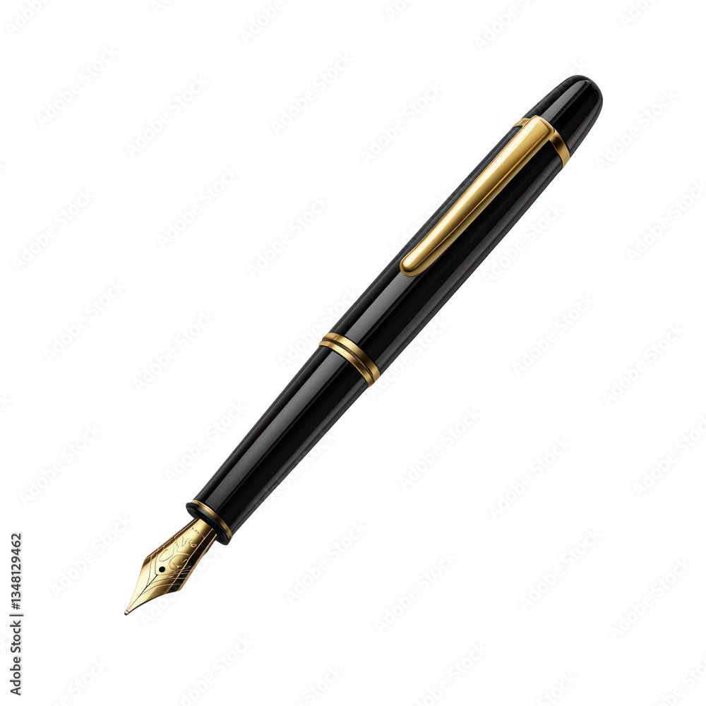 Luxury Black and Gold Fountain Pen Isolated on transparent background Luxury Black and Gold Fountain Pen Isolated on transparent background