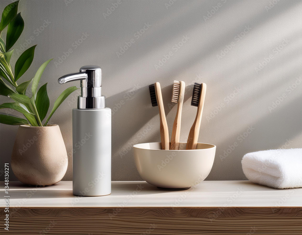 minimalistic bathroom with elegant toothbrush display minimalistic bathroom with elegant toothbrush display