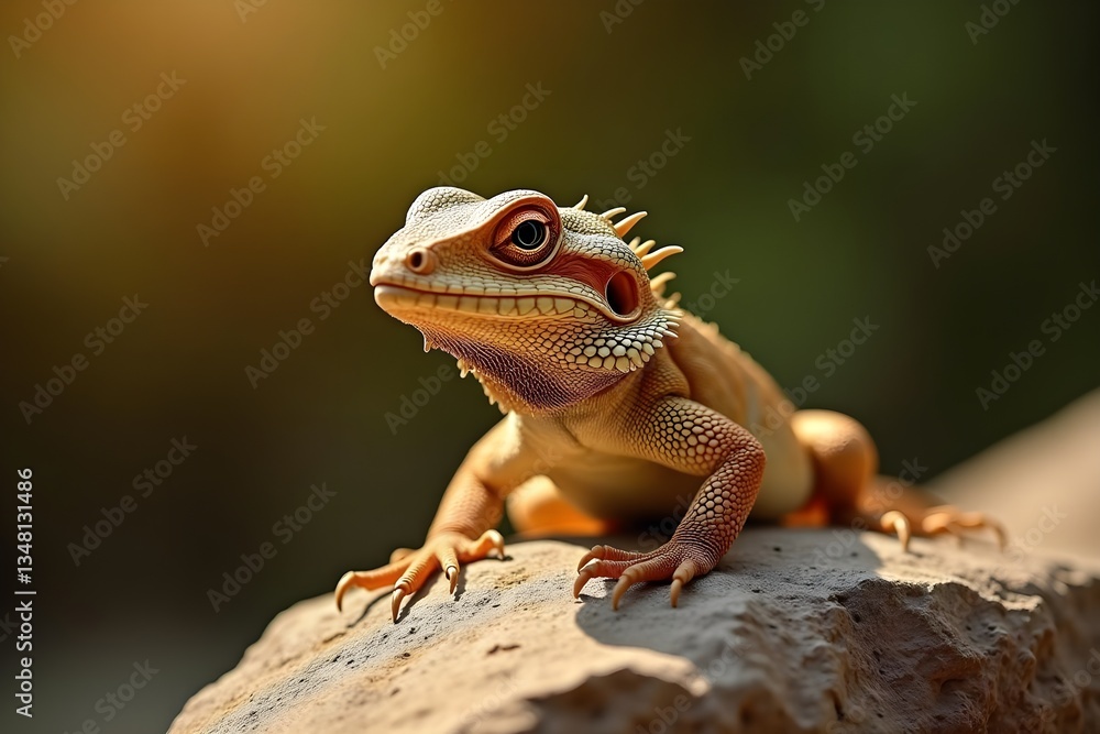 Bearded Dragon Basking on a Rock Under Warm Lighting Bearded Dragon Basking on a Rock Under Warm Lighting