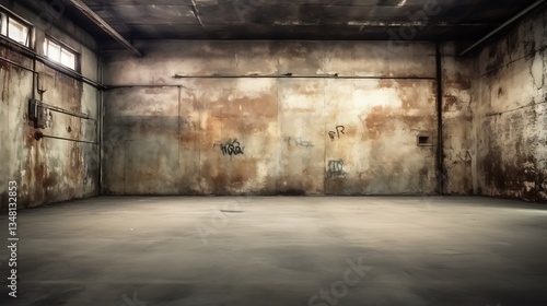 Abandoned Warehouse Interior Showing Decay and Graffiti
