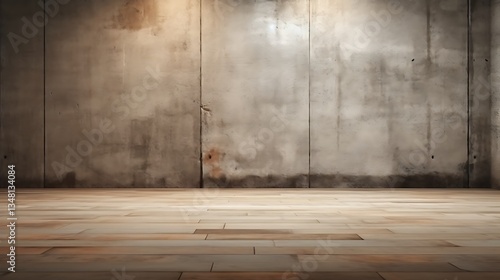 Rustic Interior Room With Concrete Wall And Wooden Floor