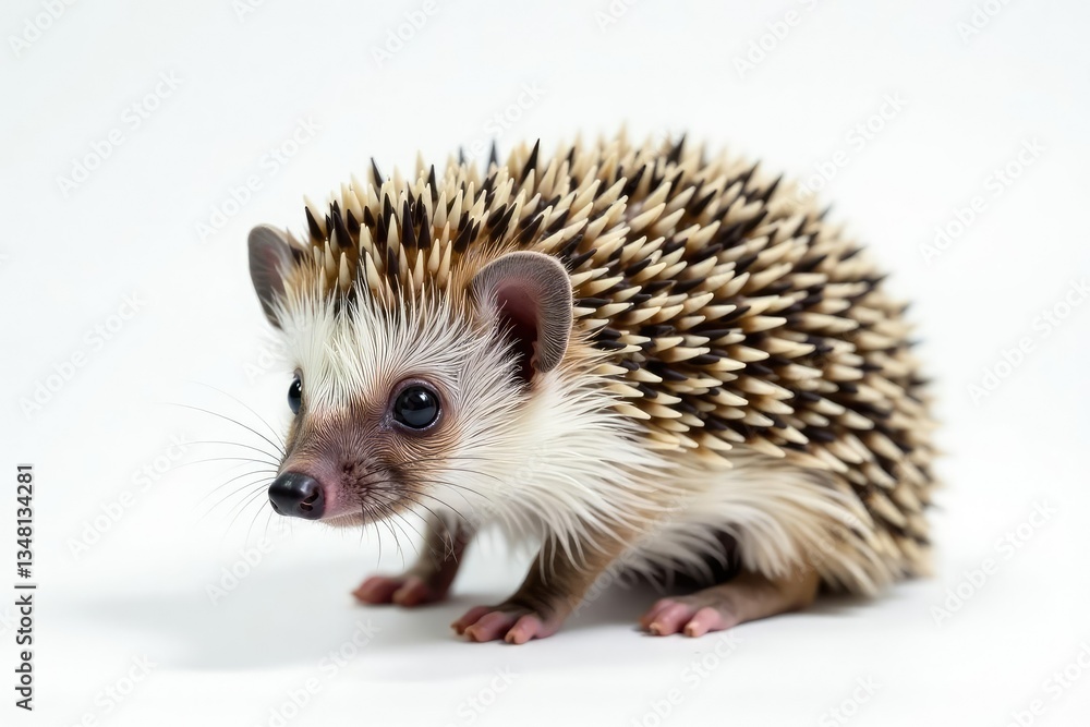 Tiny hedgehog, curled in defense, white background, cute, pet Tiny hedgehog, curled in defense, white background, cute, pet