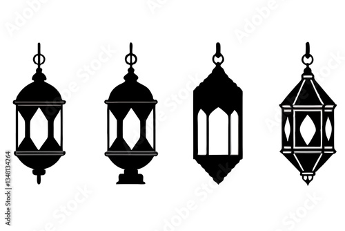 set of creative Islamic Lanterns silhouette vector illustration isolated on white background