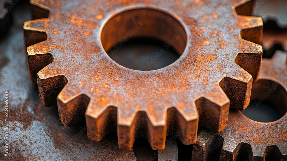 Close up of rusty metal gears showing wear and tear Close up of rusty metal gears showing wear and tear