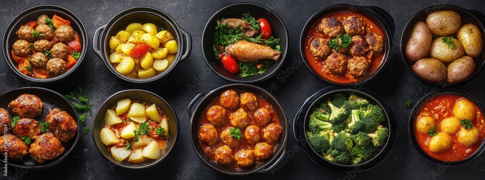 Assorted Dishes in Cast Iron Pots Assorted Dishes in Cast Iron Pots