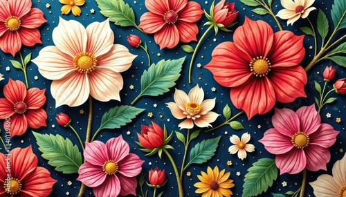 Intricate floral motif creates a flowing textile pattern , bloom, luxury