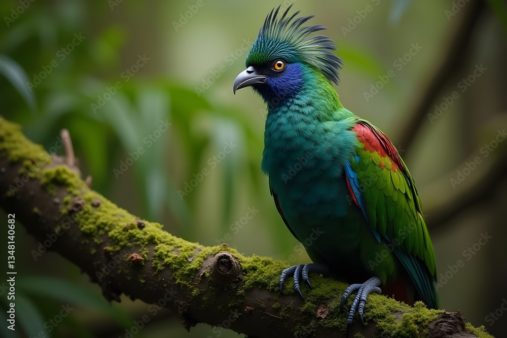 Obraz premium Resplendent Quetzal Perched on a Mossy Branch in the Wild