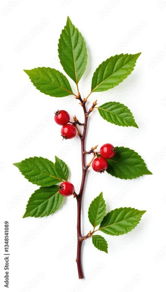 Isolated branch with berries on white background, greenery, organic, nature Isolated branch with berries on white background, greenery, organic, nature