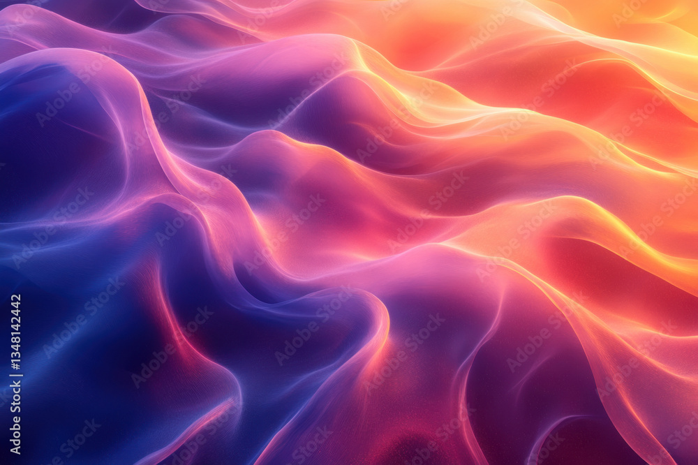 Fototapeta premium Abstract red background with flowing lines, smoke, light, and waves in a fluid, satin-like design featuring blue, black, and fiery elements