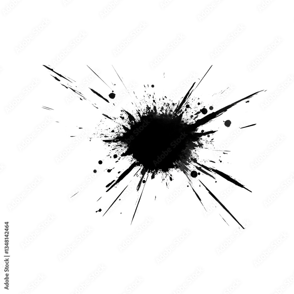 Black ink splash with dynamic splatter effect, creating artistic impression Black ink splash with dynamic splatter effect, creating artistic impression