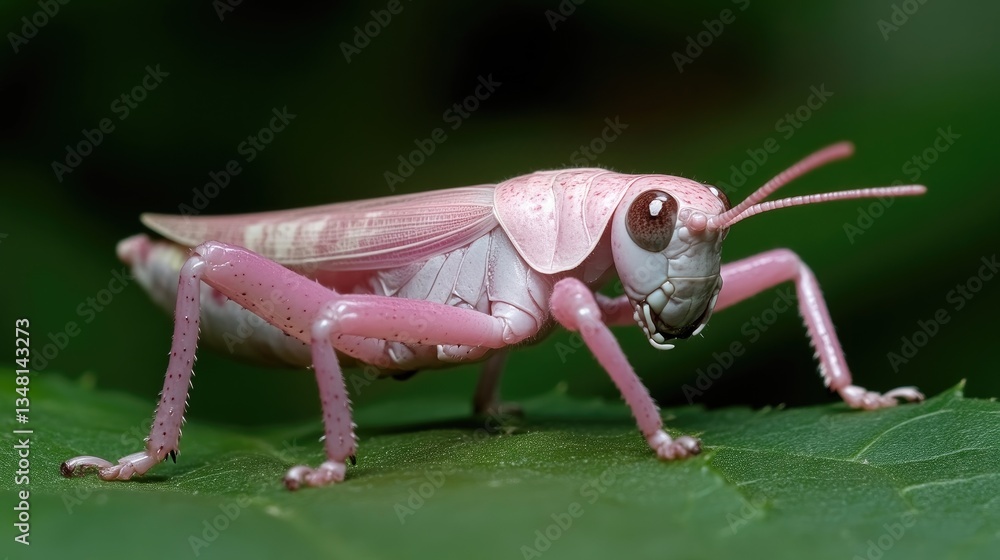 Fototapeta premium Pink grasshopper on a leaf