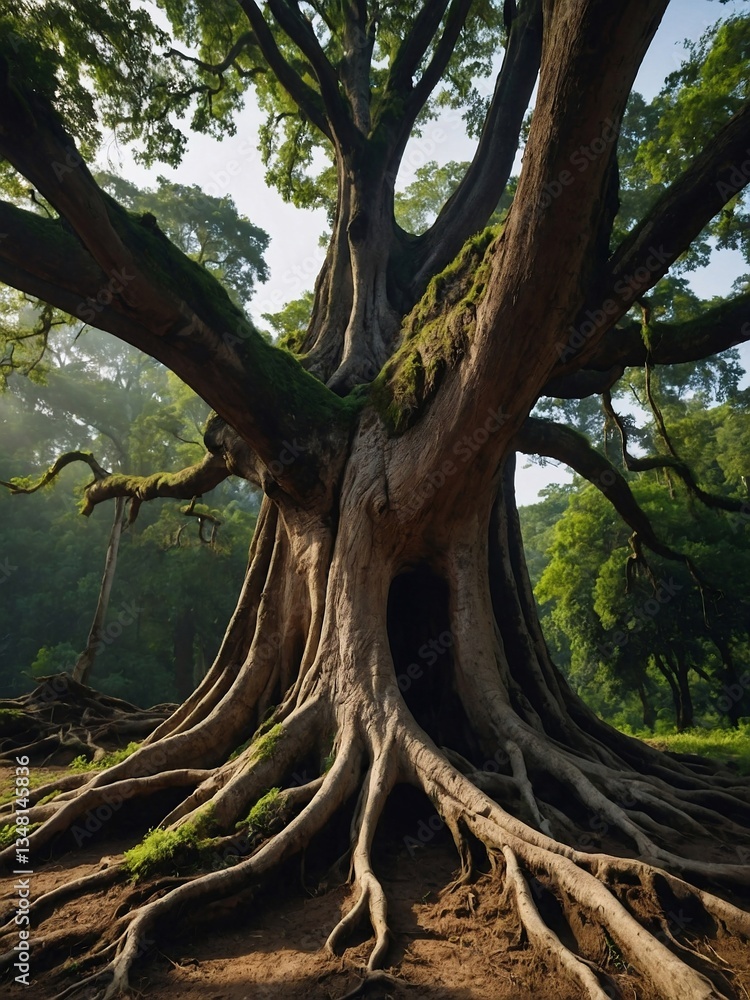 Large tree with spreading roots, symbolizing growth Large tree with spreading roots, symbolizing growth