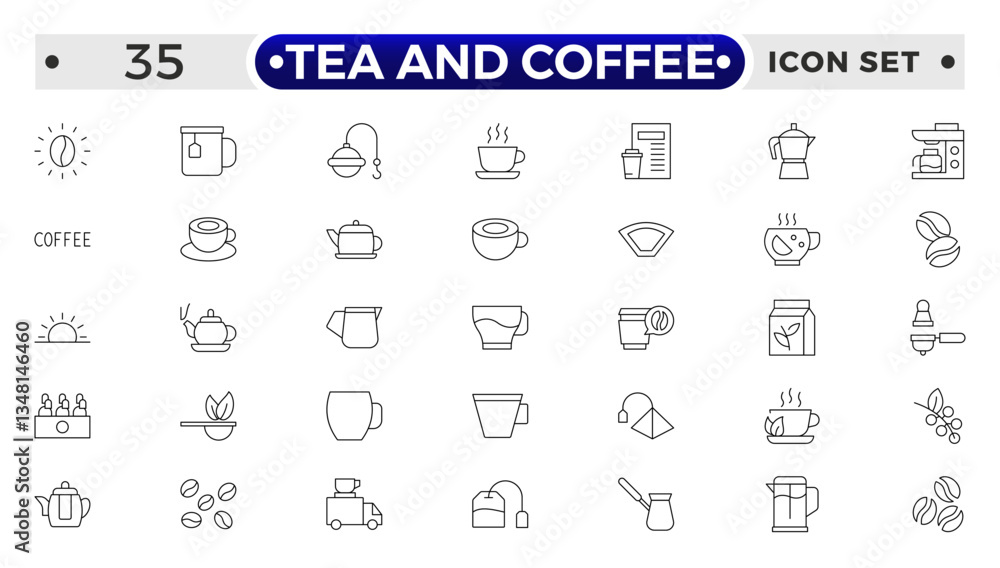 Tea and Coffee outline icon set. coffee icons Pixel perfect. coffee, mug, coffee cup, coffee machine, coffee beans, etc. Tea and Coffee outline icon set. coffee icons Pixel perfect. coffee, mug, coffee cup, coffee machine, coffee beans, etc.