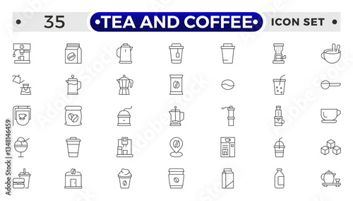 Tea and Coffee outline icon set. coffee icons Pixel perfect. coffee, mug, coffee cup, coffee machine, coffee beans, etc.