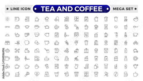 Tea and Coffee outline icon set. coffee icons Pixel perfect. coffee, mug, coffee cup, coffee machine, coffee beans, etc.