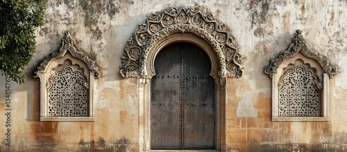 Obraz Historical architectural detail showcasing intricate design elements and craftsmanship, highlighting texture patterns, unique features, and cultural richness.