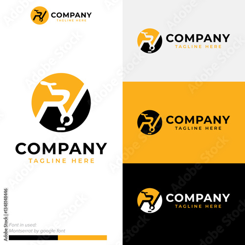 initial RV or R with bicycle frame logo symbol icon flat stock vector design