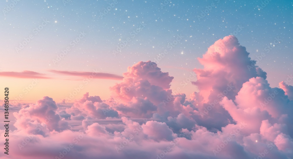 Pink Clouds and Starry Sky Dreamscape at Sunset with Pastel Hues Pink Clouds and Starry Sky Dreamscape at Sunset with Pastel Hues