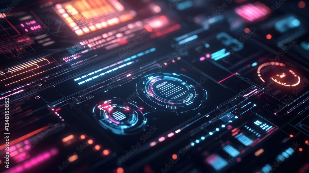 Futuristic Neon Interface: Digital Technology Dashboard Futuristic Neon Interface: Digital Technology Dashboard